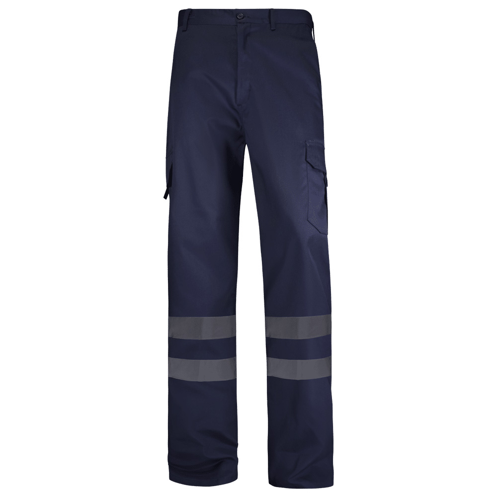 Pantalon de trabajo multibolsillos básico con dos bandas reflectantes
